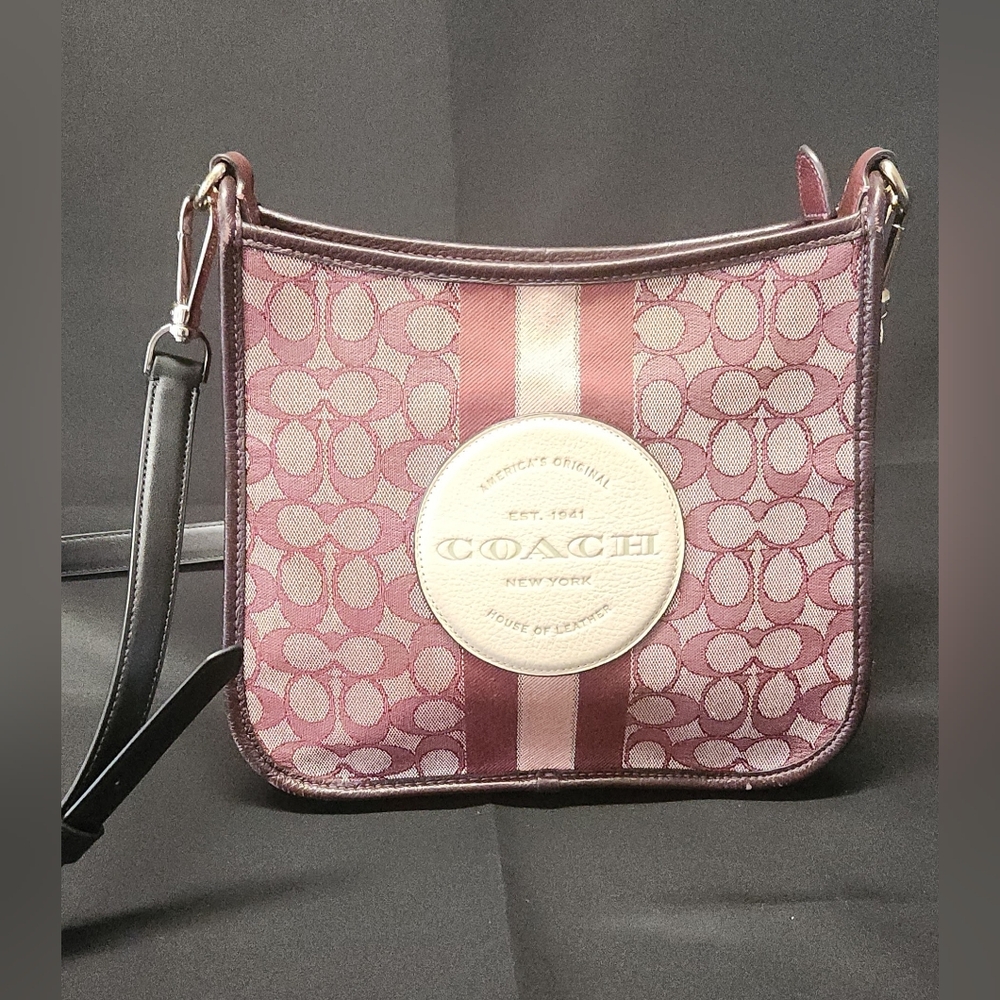 Coach Pink Signature Jacquard Crossbody with Cream Logo Patch